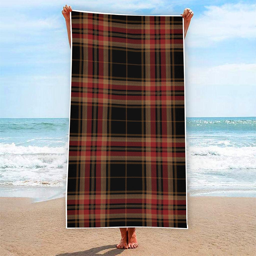 Black And Red Stewart Tartan Print Beach Towel