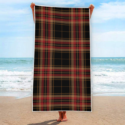 Black And Red Stewart Tartan Print Beach Towel