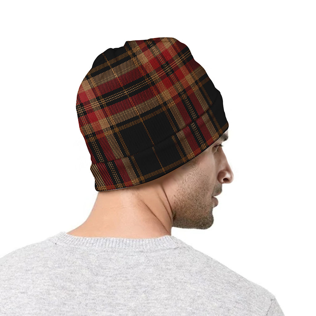 Black And Red Stewart Tartan Print Beanie