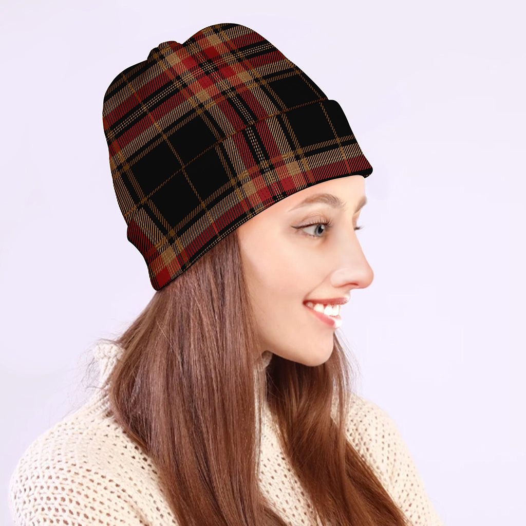 Black And Red Stewart Tartan Print Beanie