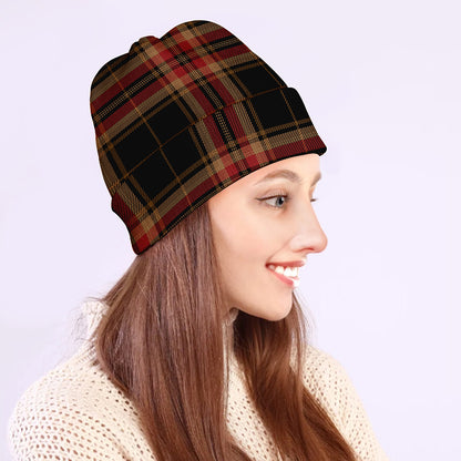 Black And Red Stewart Tartan Print Beanie