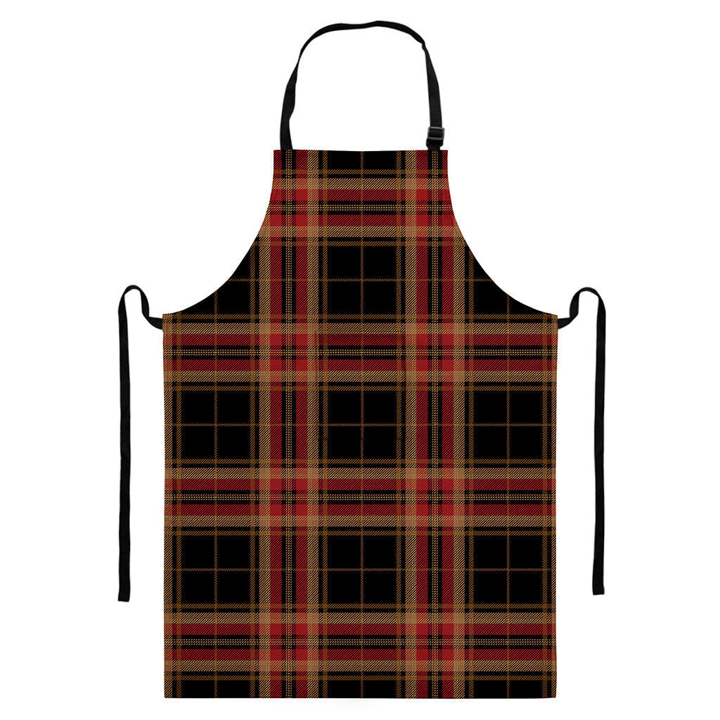 Black And Red Stewart Tartan Print Bib Apron With Pocket