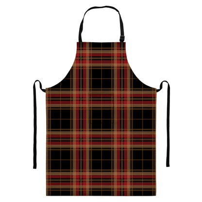 Black And Red Stewart Tartan Print Bib Apron With Pocket