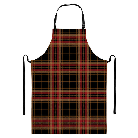 Black And Red Stewart Tartan Print Bib Apron With Pocket
