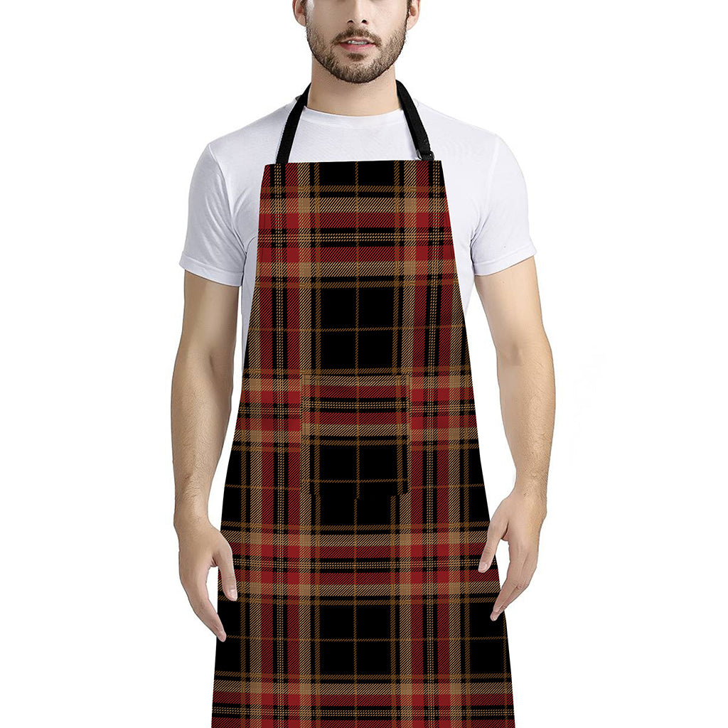 Black And Red Stewart Tartan Print Bib Apron With Pocket