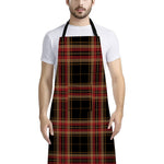 Black And Red Stewart Tartan Print Bib Apron With Pocket