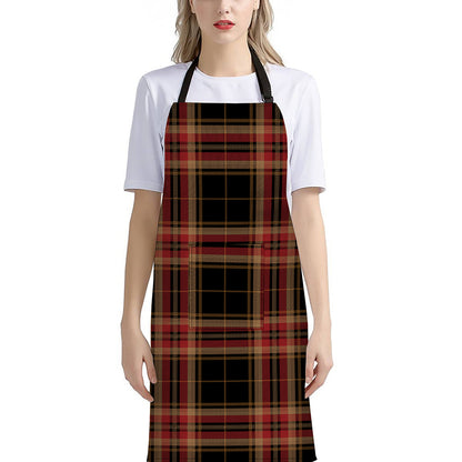 Black And Red Stewart Tartan Print Bib Apron With Pocket