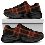 Black And Red Stewart Tartan Print Black Chunky Shoes