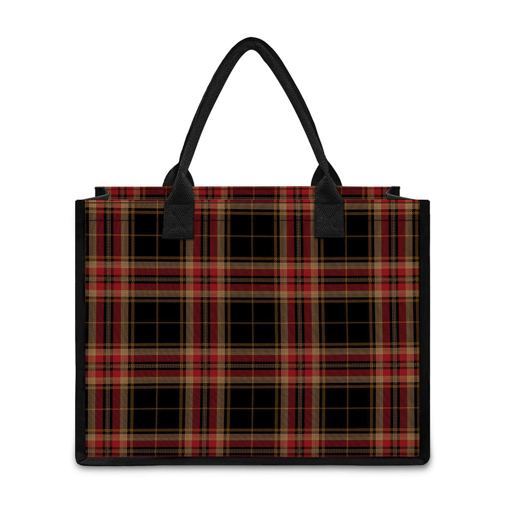 Black And Red Stewart Tartan Print Canvas Tote Bag