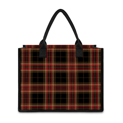 Black And Red Stewart Tartan Print Canvas Tote Bag