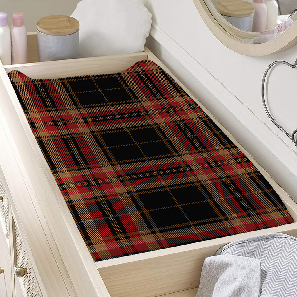Black And Red Stewart Tartan Print Changing Pad Cover