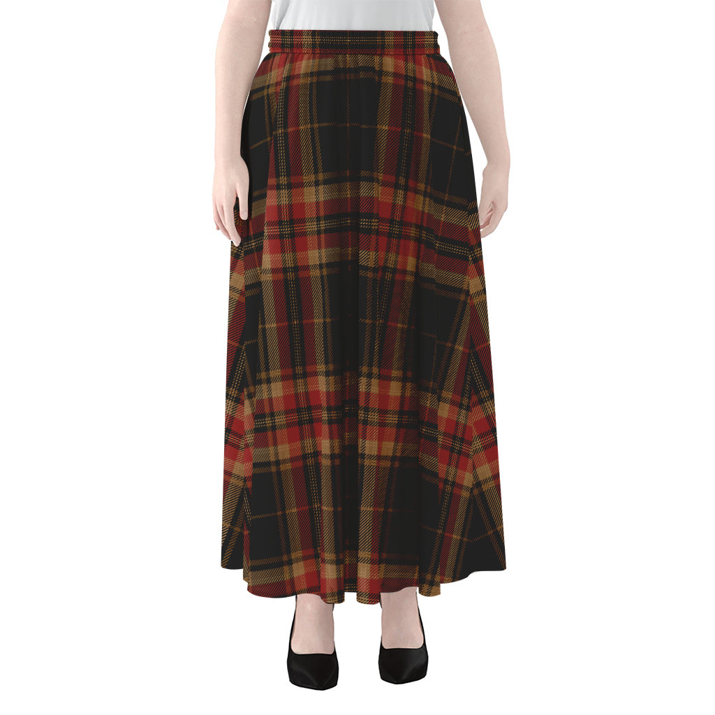 Black And Red Stewart Tartan Print Chiffon Maxi Skirt
