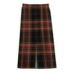 Black And Red Stewart Tartan Print Cotton Front Slit Maxi Skirt
