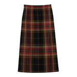 Black And Red Stewart Tartan Print Cotton Front Slit Maxi Skirt