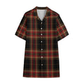 Black And Red Stewart Tartan Print Cotton Hawaiian Shirt