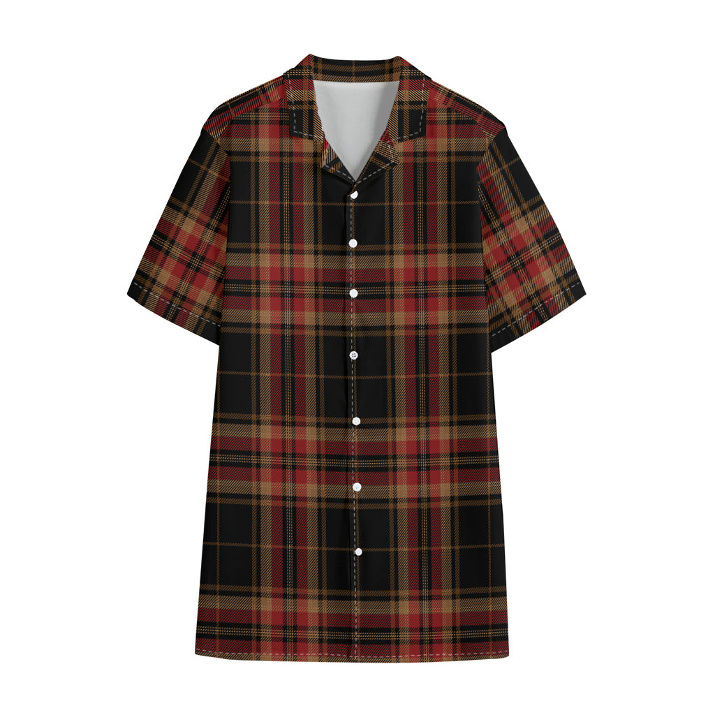 Black And Red Stewart Tartan Print Cotton Hawaiian Shirt