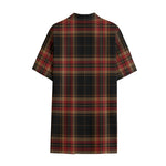 Black And Red Stewart Tartan Print Cotton Hawaiian Shirt