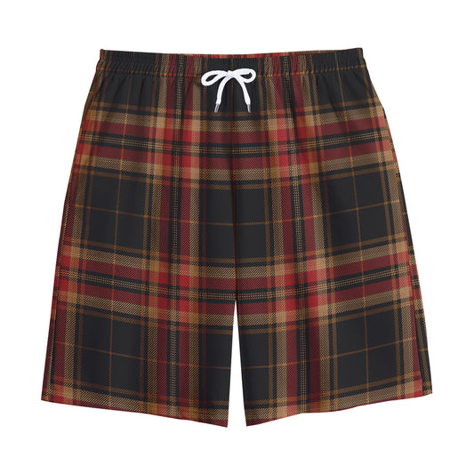Black And Red Stewart Tartan Print Cotton Shorts