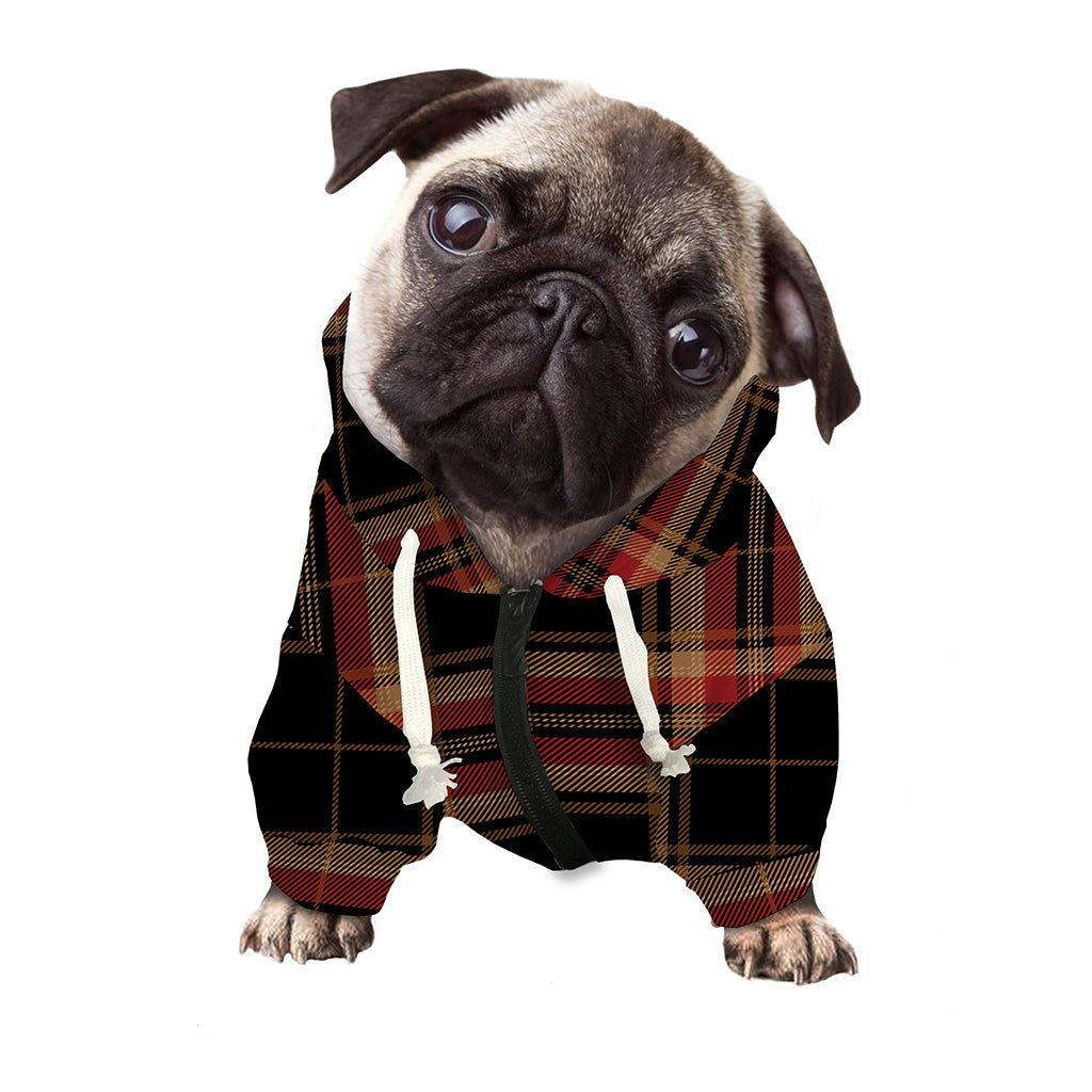 Black And Red Stewart Tartan Print Dog Zip Up Hoodie