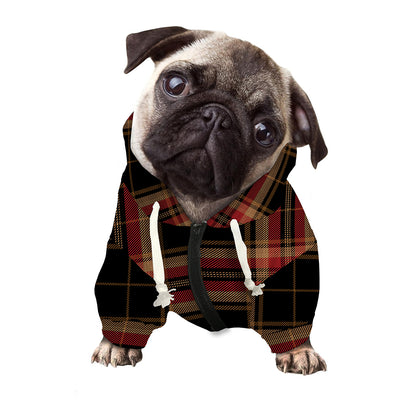 Black And Red Stewart Tartan Print Dog Zip Up Hoodie