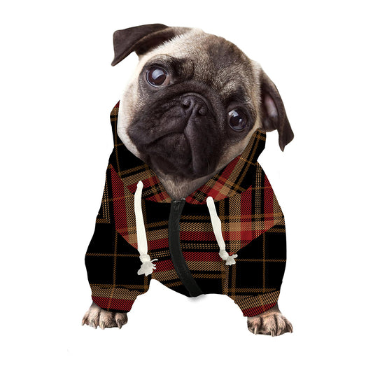 Black And Red Stewart Tartan Print Dog Zip Up Hoodie