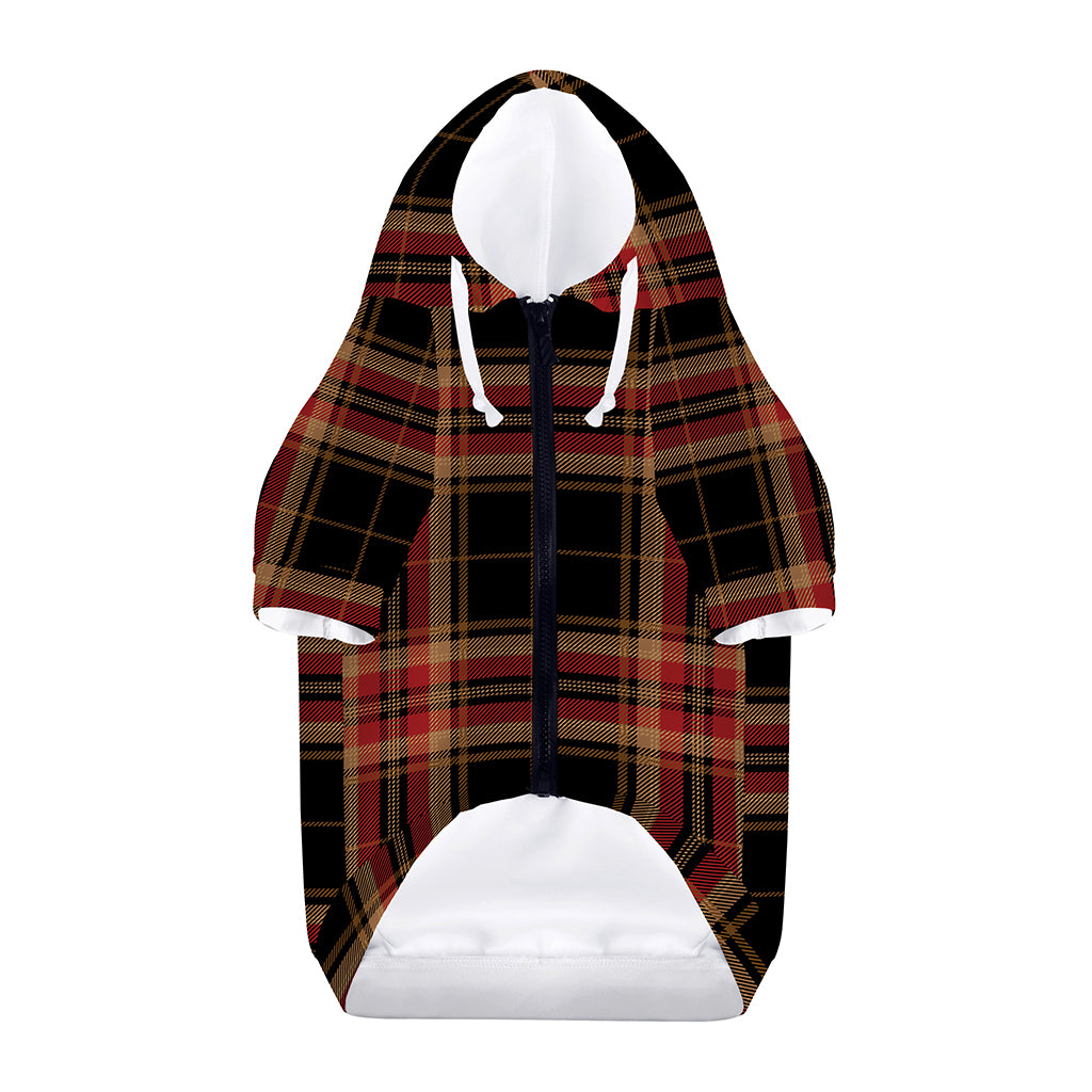 Black And Red Stewart Tartan Print Dog Zip Up Hoodie