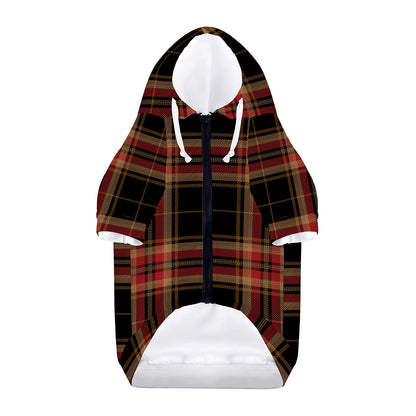 Black And Red Stewart Tartan Print Dog Zip Up Hoodie