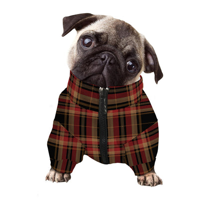 Black And Red Stewart Tartan Print Dog Zip Up Jacket
