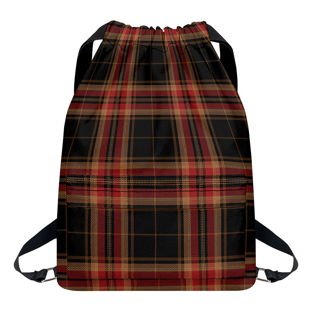 Black And Red Stewart Tartan Print Drawstring Backpack