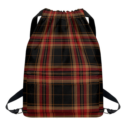 Black And Red Stewart Tartan Print Drawstring Backpack