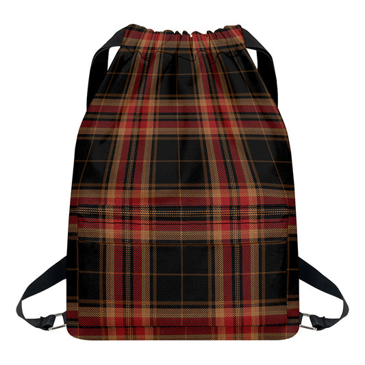 Black And Red Stewart Tartan Print Drawstring Backpack