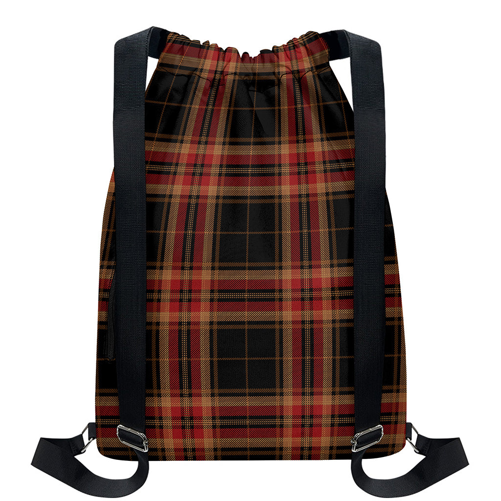 Black And Red Stewart Tartan Print Drawstring Backpack