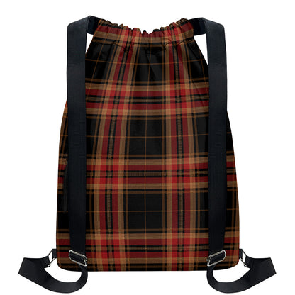 Black And Red Stewart Tartan Print Drawstring Backpack