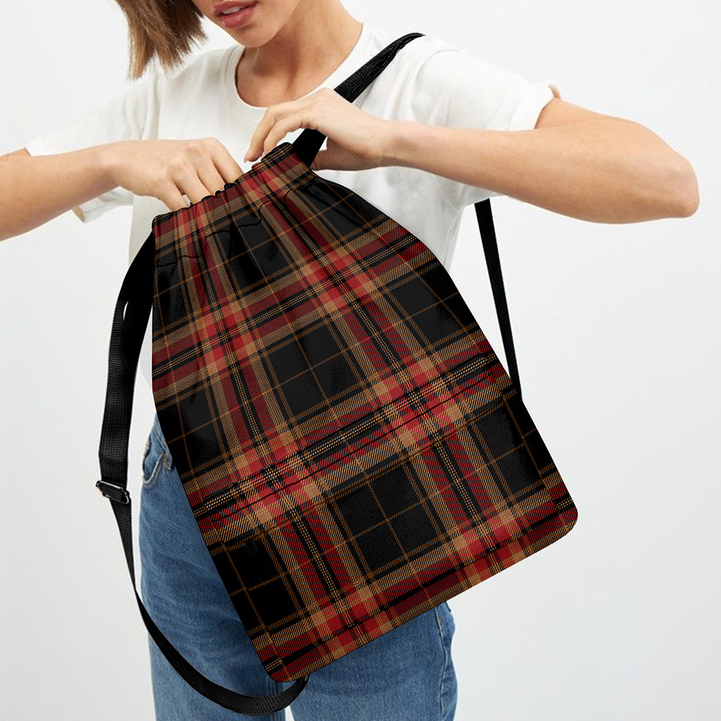 Black And Red Stewart Tartan Print Drawstring Backpack