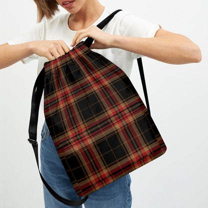 Black And Red Stewart Tartan Print Drawstring Backpack
