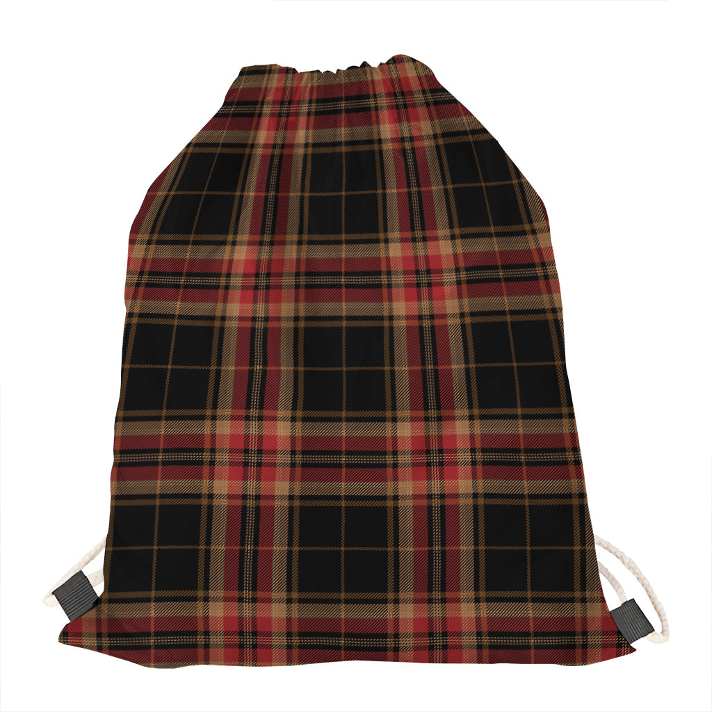 Black And Red Stewart Tartan Print Drawstring Bag