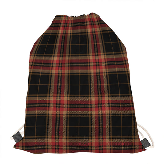 Black And Red Stewart Tartan Print Drawstring Bag