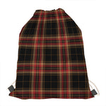 Black And Red Stewart Tartan Print Drawstring Bag