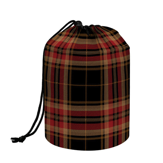 Black And Red Stewart Tartan Print Drawstring Makeup Bag