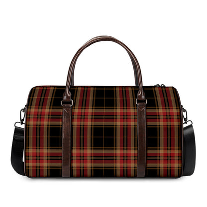 Black And Red Stewart Tartan Print Duffle Bag
