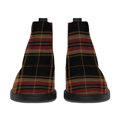 Black And Red Stewart Tartan Print Flat Ankle Boots