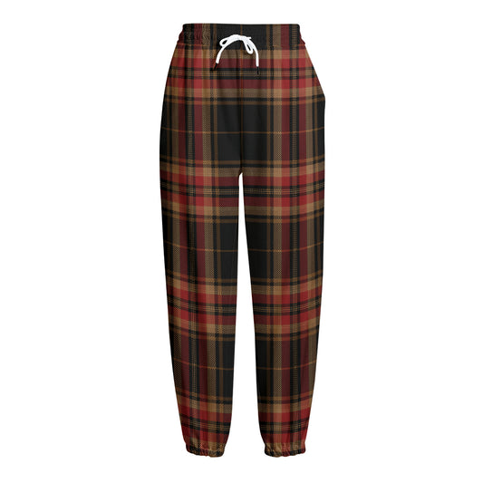 Black And Red Stewart Tartan Print Fleece Lined Knit Pants