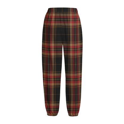 Black And Red Stewart Tartan Print Fleece Lined Knit Pants