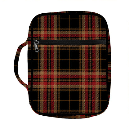 Black And Red Stewart Tartan Print Front Pocket Bible Bag