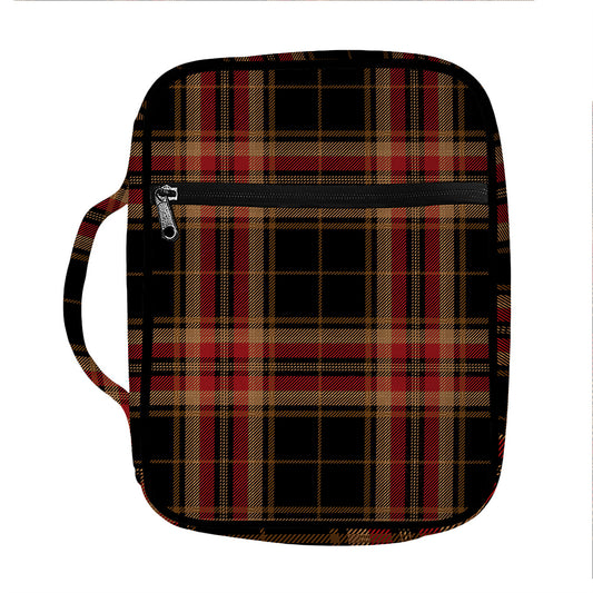Black And Red Stewart Tartan Print Front Pocket Bible Bag