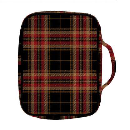 Black And Red Stewart Tartan Print Front Pocket Bible Bag