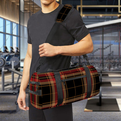 Black And Red Stewart Tartan Print Gym Bag