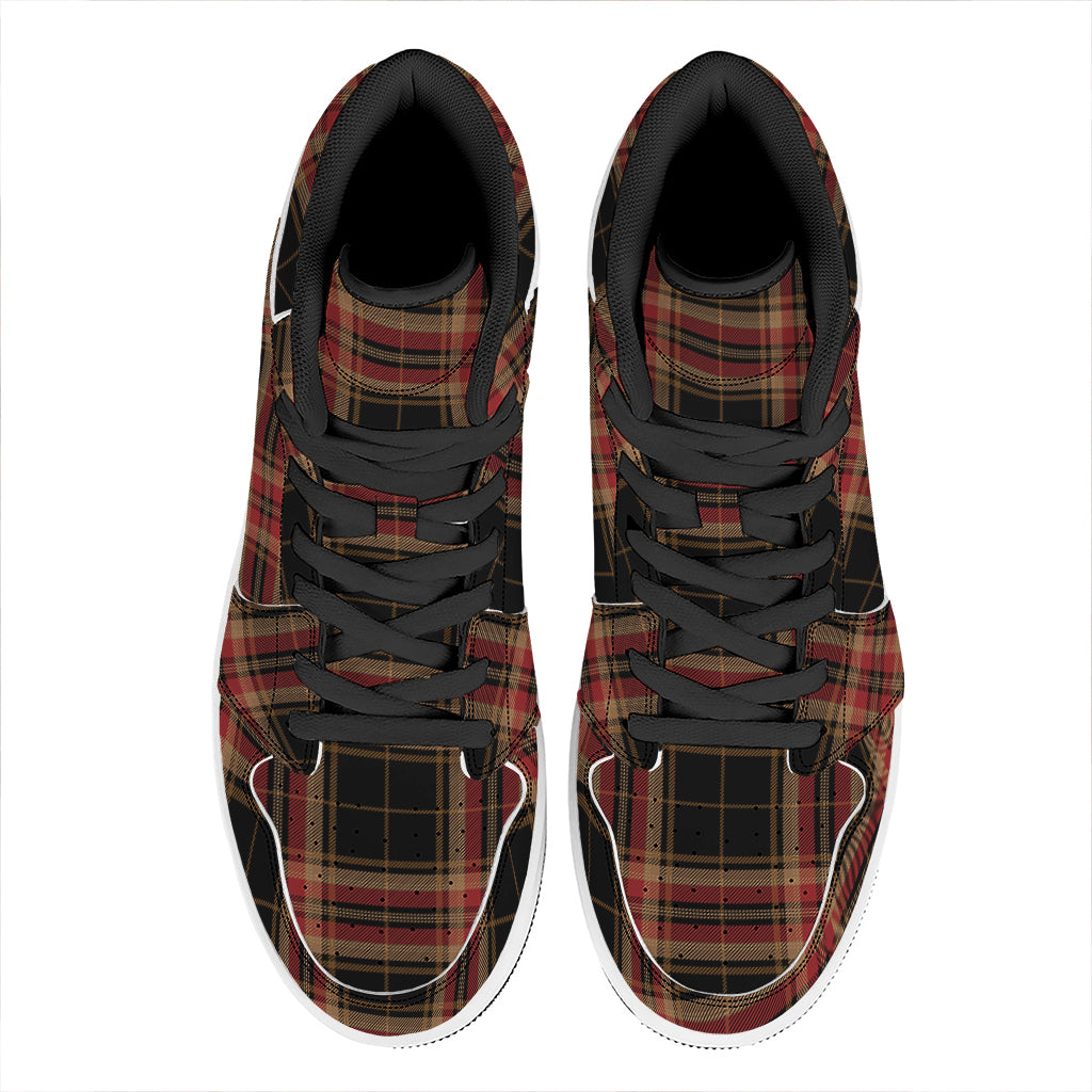 Black And Red Stewart Tartan Print High Top Leather Sneakers