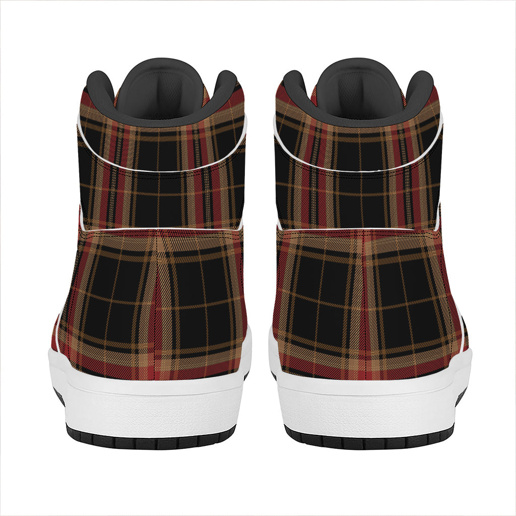 Black And Red Stewart Tartan Print High Top Leather Sneakers