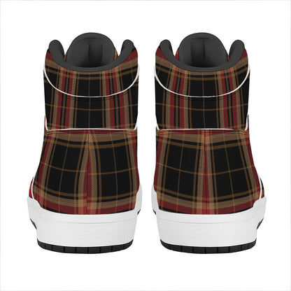 Black And Red Stewart Tartan Print High Top Leather Sneakers